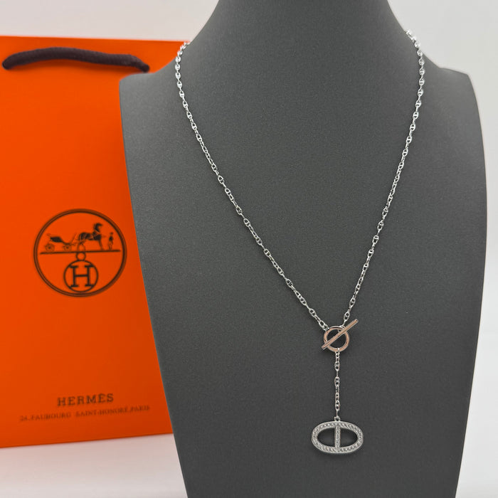 Hermès Chaîne d’Ancre Enchaînée Pavé Necklace in Silver & Rose Gold