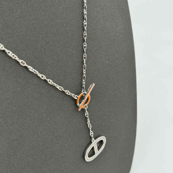 Hermès Chaîne d’Ancre Enchaînée Pavé Necklace in Silver & Rose Gold