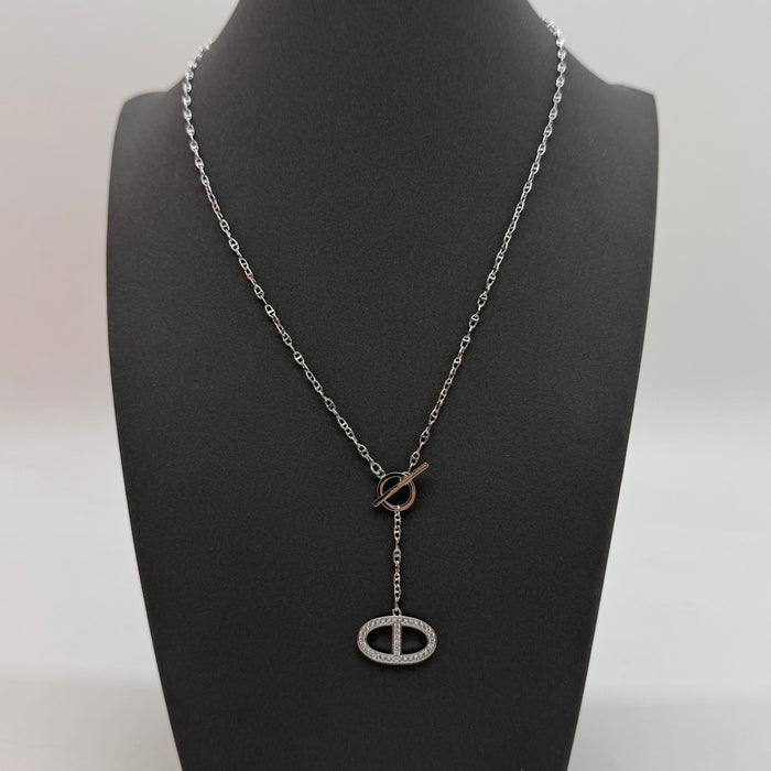 Hermès Chaîne d’Ancre Enchaînée Pavé Necklace in Silver & Rose Gold