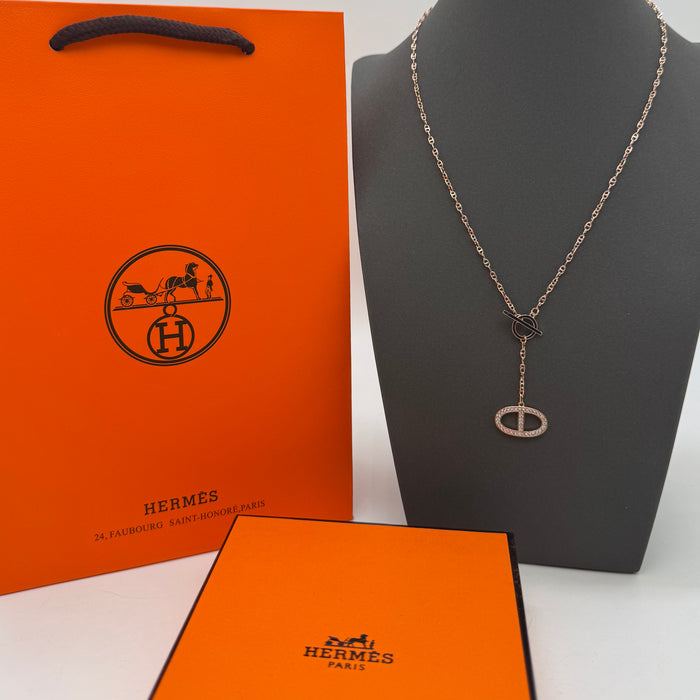 Hermès Chaîne d’Ancre Enchaînée Pavé Necklace in Silver & Rose Gold