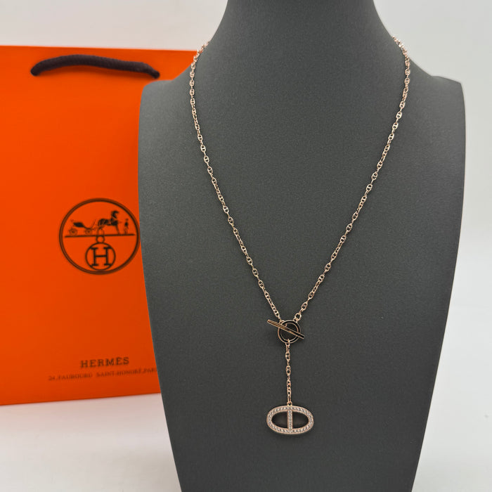 Hermès Chaîne d’Ancre Enchaînée Pavé Necklace in Silver & Rose Gold