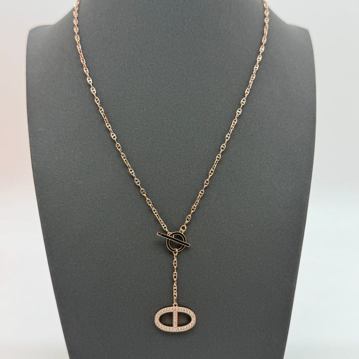 Hermès Chaîne d’Ancre Enchaînée Pavé Necklace in Silver & Rose Gold