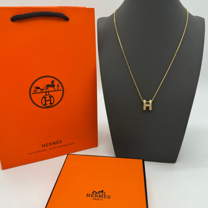 Hermès “H” Diamond Pavé Pendant Necklace — Gold & Rose Gold