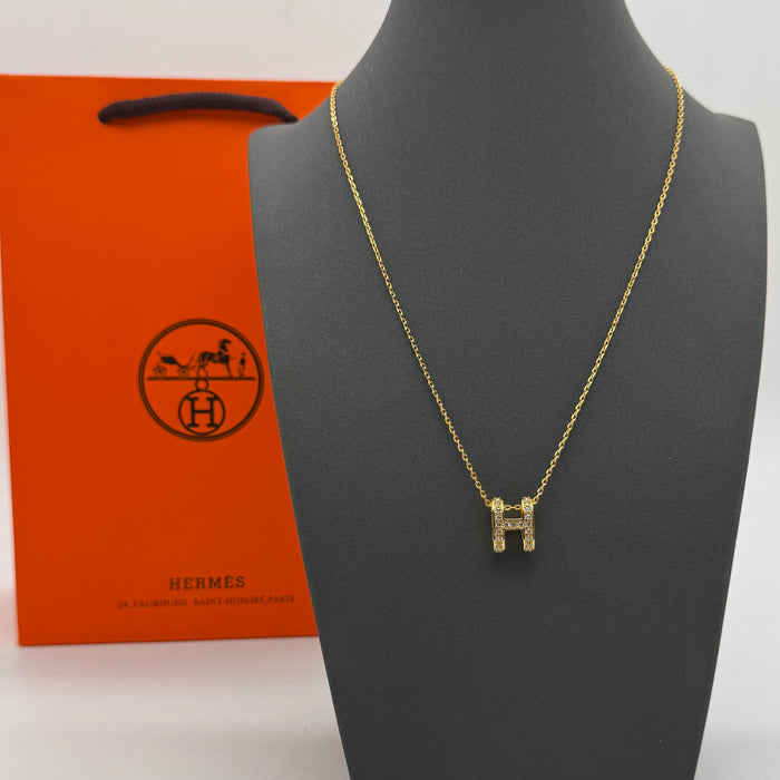 Hermès “H” Diamond Pavé Pendant Necklace — Gold & Rose Gold