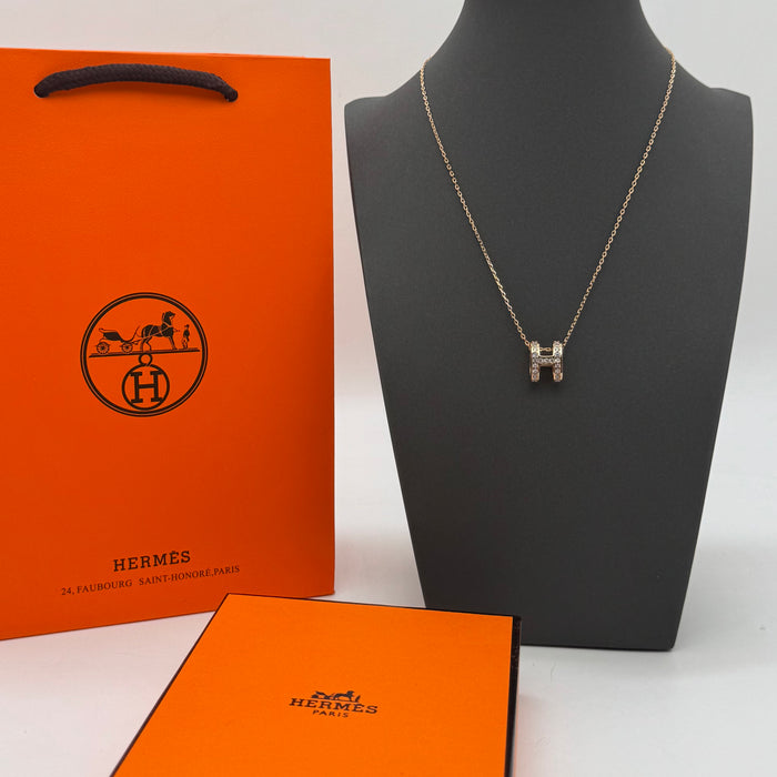 Hermès “H” Diamond Pavé Pendant Necklace — Gold & Rose Gold