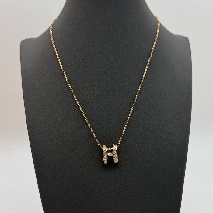 Hermès “H” Diamond Pavé Pendant Necklace — Gold & Rose Gold