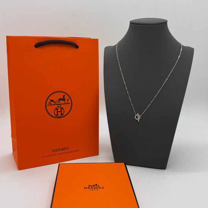 Hermès Chaîne d’Ancre Pavé Link Necklace — Silver & Rose Gold