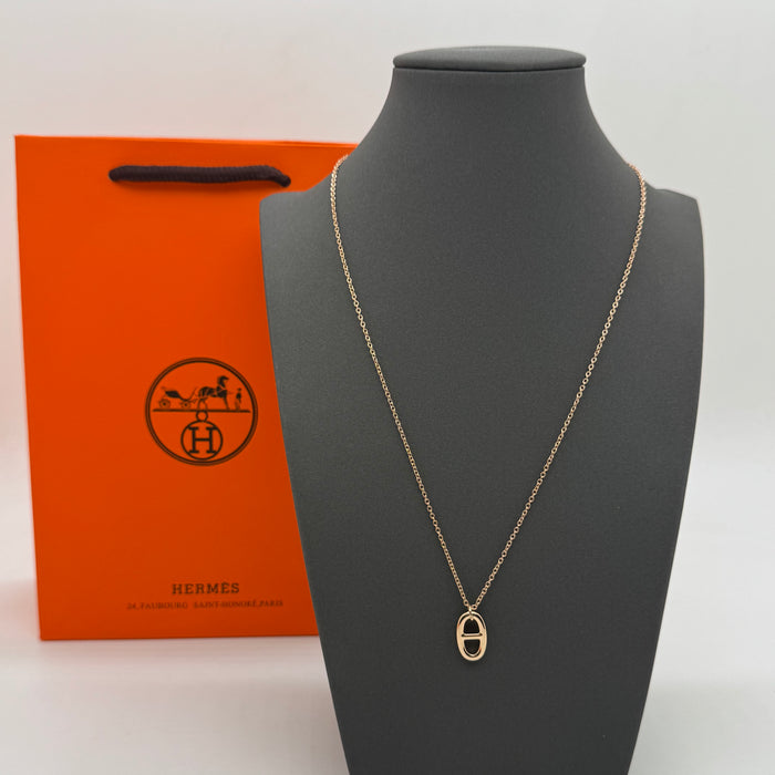 Hermès “H” Diamond Pavé Pendant Necklace —  Gold-Rose Gold & Silver