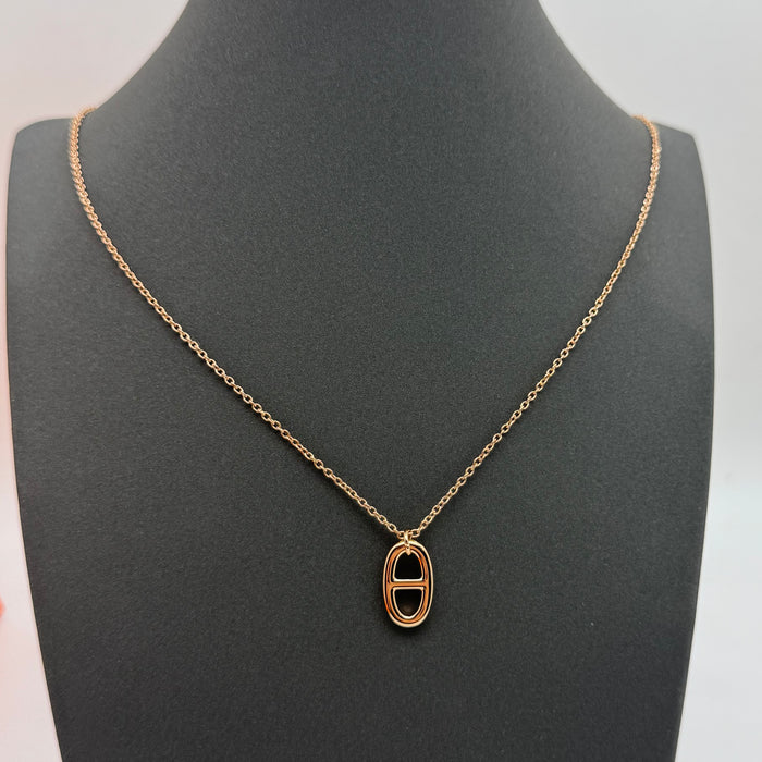 Hermès “H” Diamond Pavé Pendant Necklace —  Gold-Rose Gold & Silver