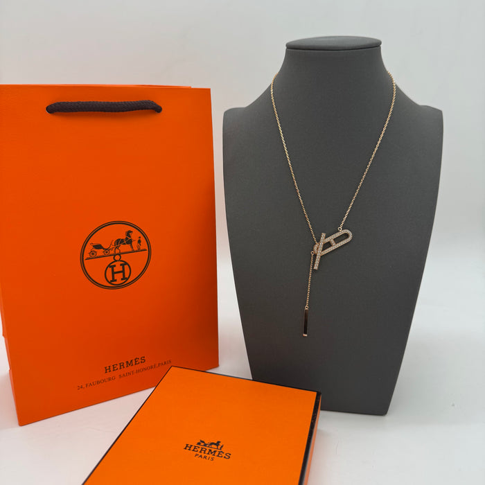 Hermès Kelly Bar Pavé Y Necklace — Rose Gold