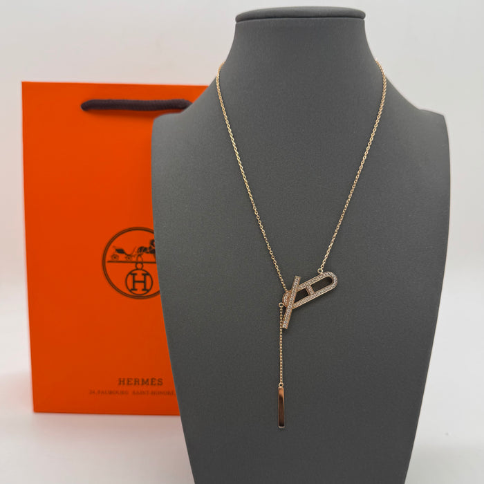Hermès Kelly Bar Pavé Y Necklace — Rose Gold