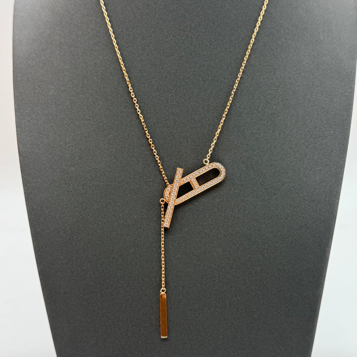 Hermès Kelly Bar Pavé Y Necklace — Rose Gold