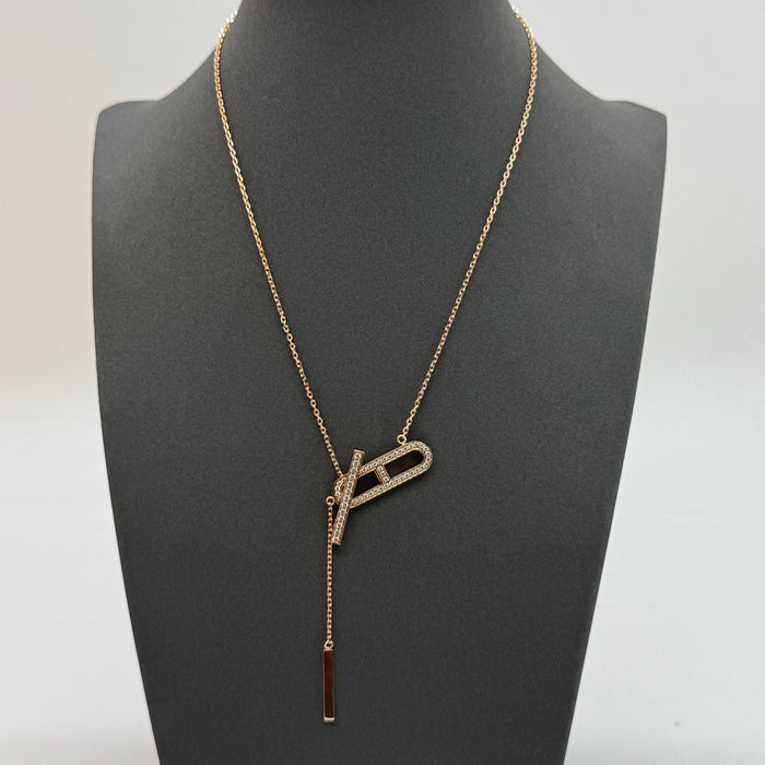 Hermès Kelly Bar Pavé Y Necklace — Rose Gold