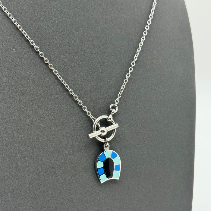 Hermès Lucky Horseshoe Enamel Necklace — Silver & Blue