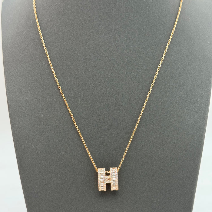 Hermès “H” Diamond Pavé Pendant Necklace in Gold - Rose Gold & Silver
