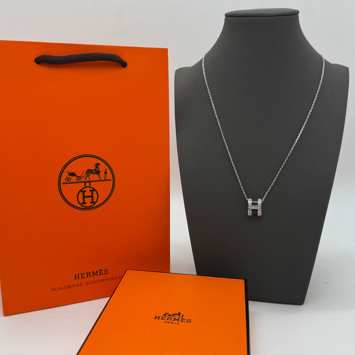 Hermès “H” Diamond Pavé Pendant Necklace — Gold & Rose Gold