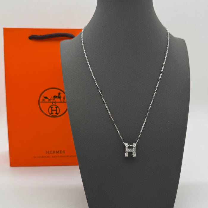 Hermès “H” Diamond Pavé Pendant Necklace — Gold & Rose Gold