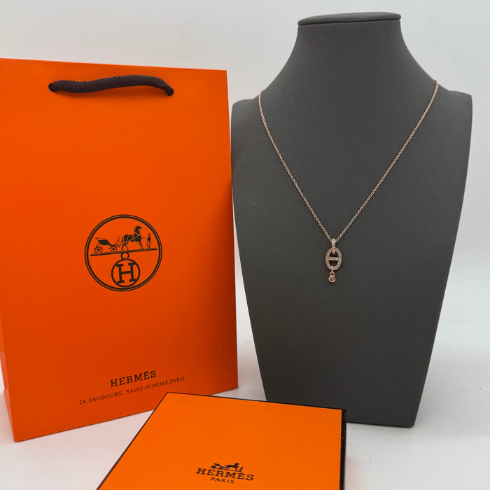 Hermès Chaîne d’Ancre Diamond Drop Necklace — Gold, Silver & Rose Gold