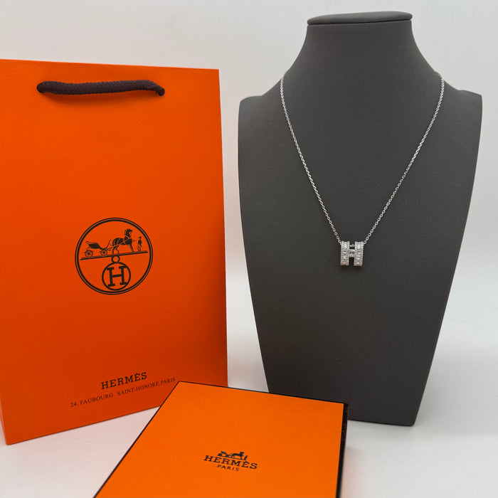 Hermès “H” Diamond Pavé Pendant Necklace in Gold - Rose Gold & Silver