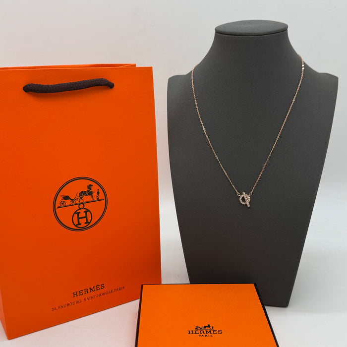 Hermès Chaîne d’Ancre Pavé Link Necklace — Silver & Rose Gold