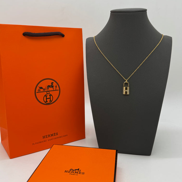 Hermès Kelly Lock Necklace in Gold-Silver & Rose Gold with Crystal “H” Pendant