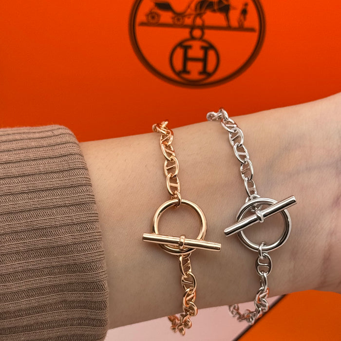 Hermès Chaine d’Ancre Toggle Bracelet — Rose Gold& Silver
