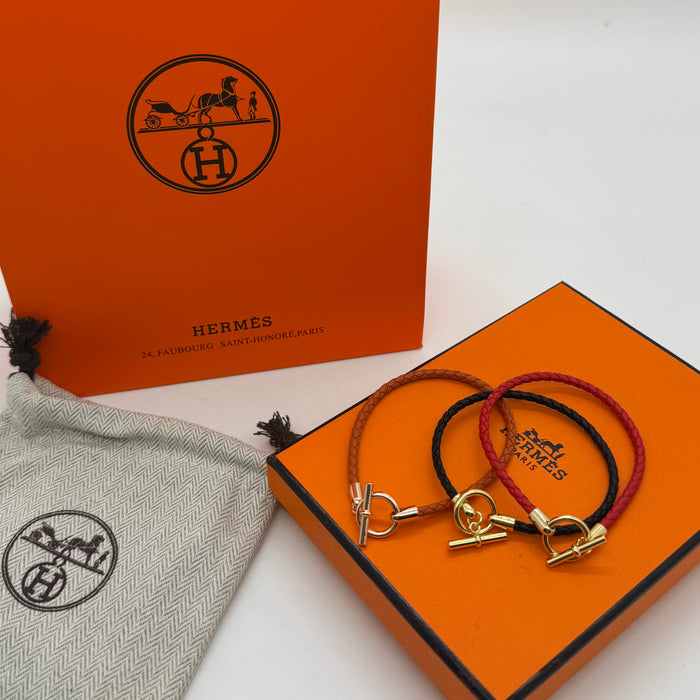 Hermès Kelly Double Tour Leather Bracelet — Red, Black & Orange