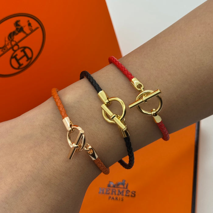 Hermès Kelly Double Tour Leather Bracelet — Red, Black & Orange