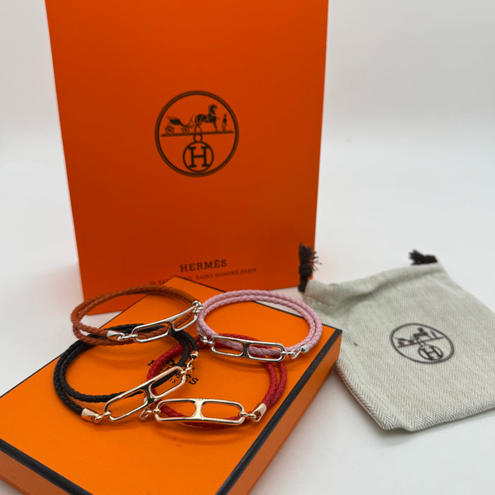 Hermès Chaine d’Ancre Leather Bracelet — Pink, Red, Black & Orange