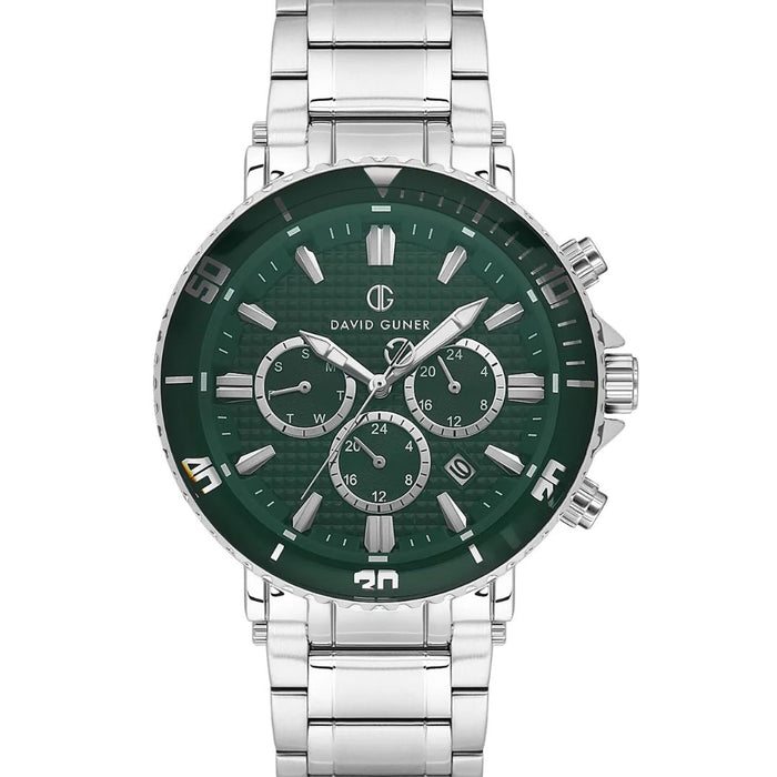 David Guner Men's Chronograph Watch – Green Dial with Stainless Steel Bracelet