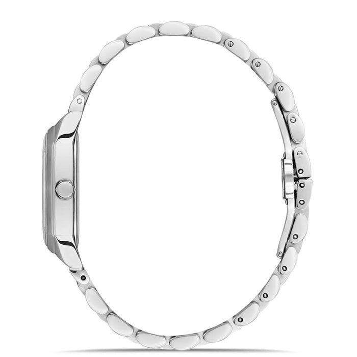 David Guner Women's Silver Watch – Rectangular Mother-of-Pearl Dial with Diamond Accents
