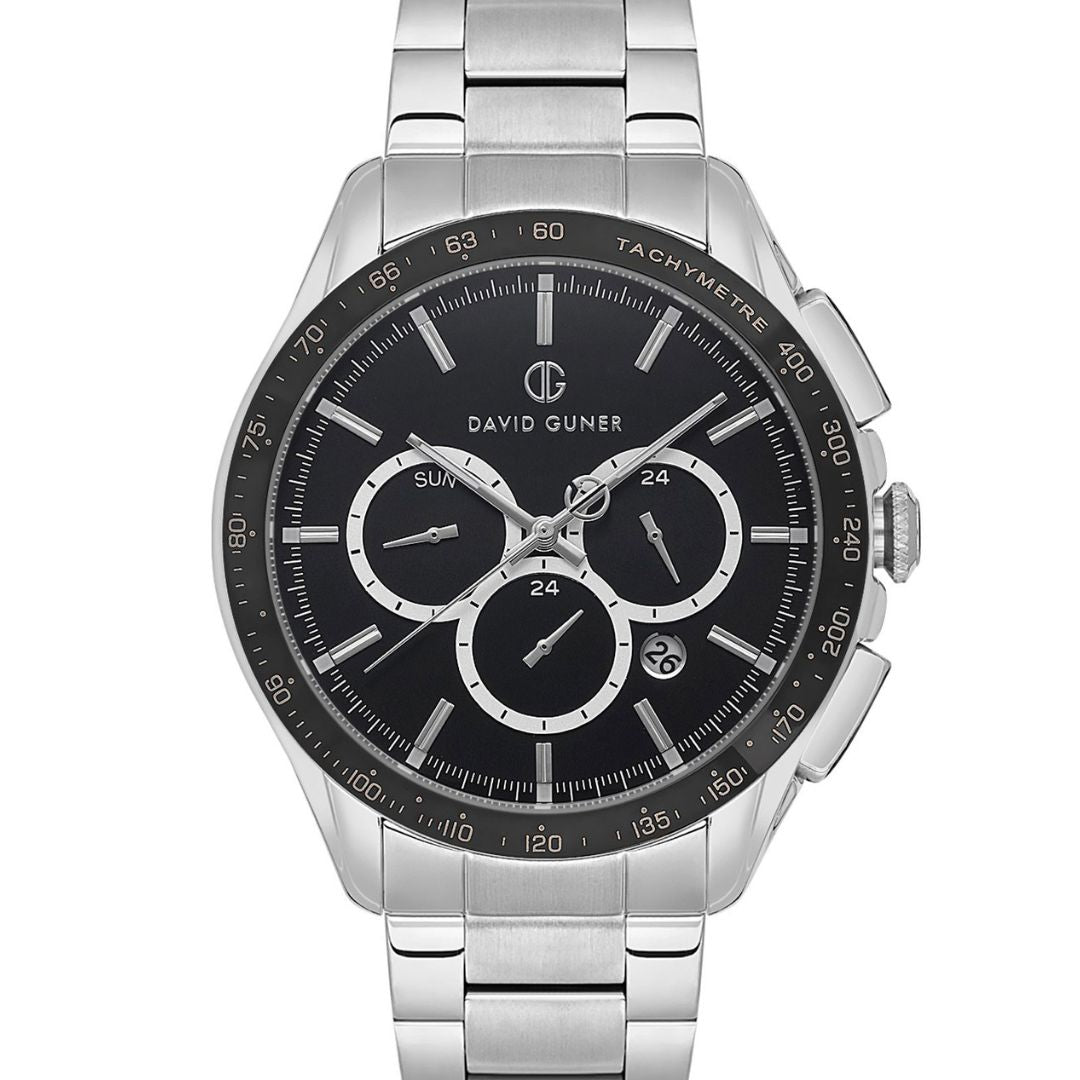 David Guner Men's Chronograph Watch – Black Dial with Tachymeter & Sta ...