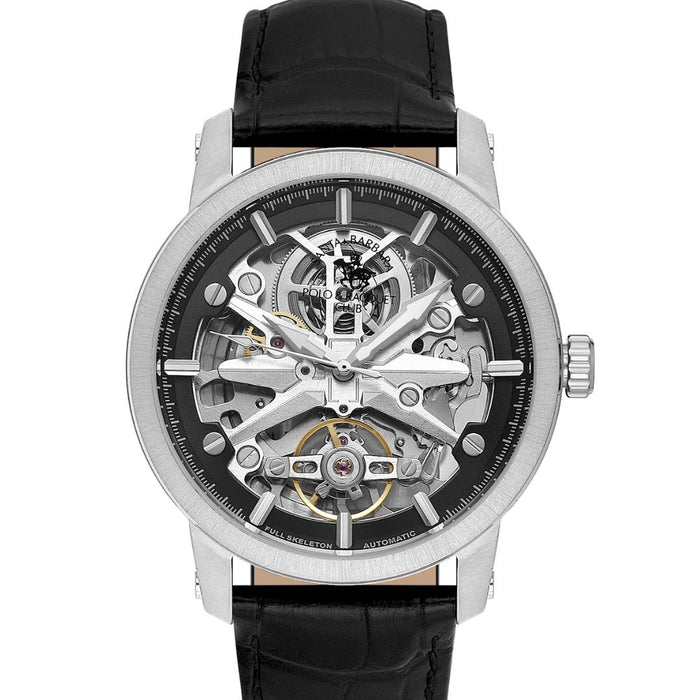 Santa Barbara Polo & Racquet Club Men's Automatic Skeleton Watch – Silver & Black