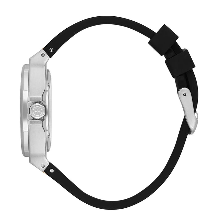 Freelook Silver Dial Watch – Crystal Bezel with Black Silicone Strap
