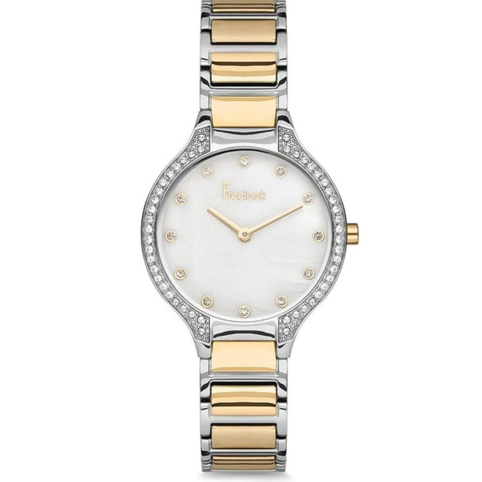 Freelook Two-Tone Women's Watch with Crystal Bezel & White Dial