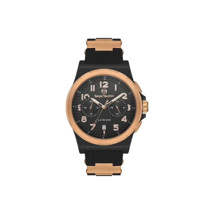Sergio Tacchini Chronograph Watch – Black & Rose Gold with Rubber Strap
