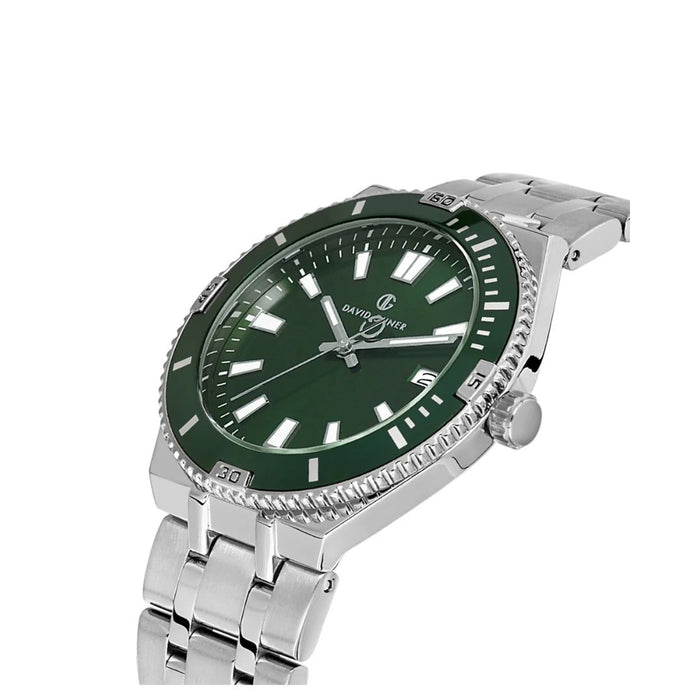 David Guner Men's Stainless Steel Watch – Green Dial & Bezel