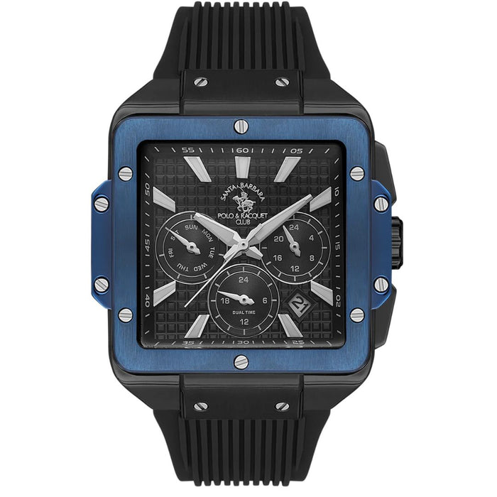 Santa Barbara Polo & Racquet Club Men's Square Chronograph Watch – Black & Blue