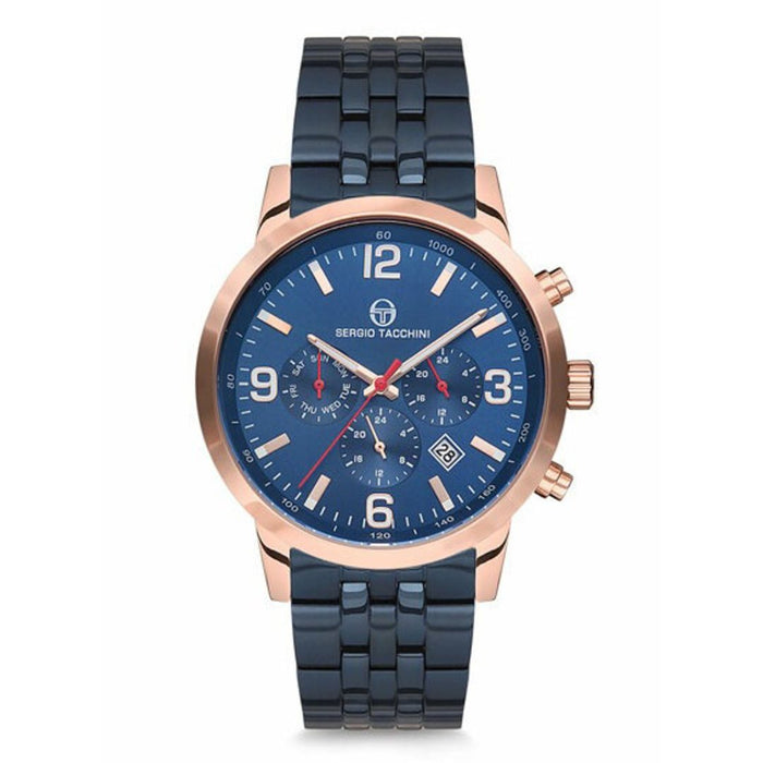 Sergio Tacchini Chronograph Watch – Blue Dial with Rose Gold Case & Blue Steel Bracelet