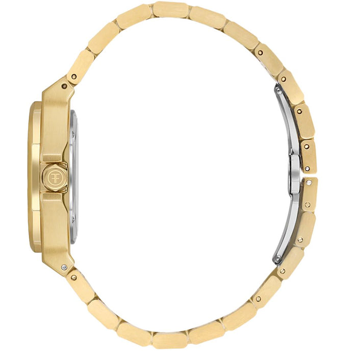 Freelook Women's Gold Watch with Rainbow Gemstone Bezel and Silver Dial
