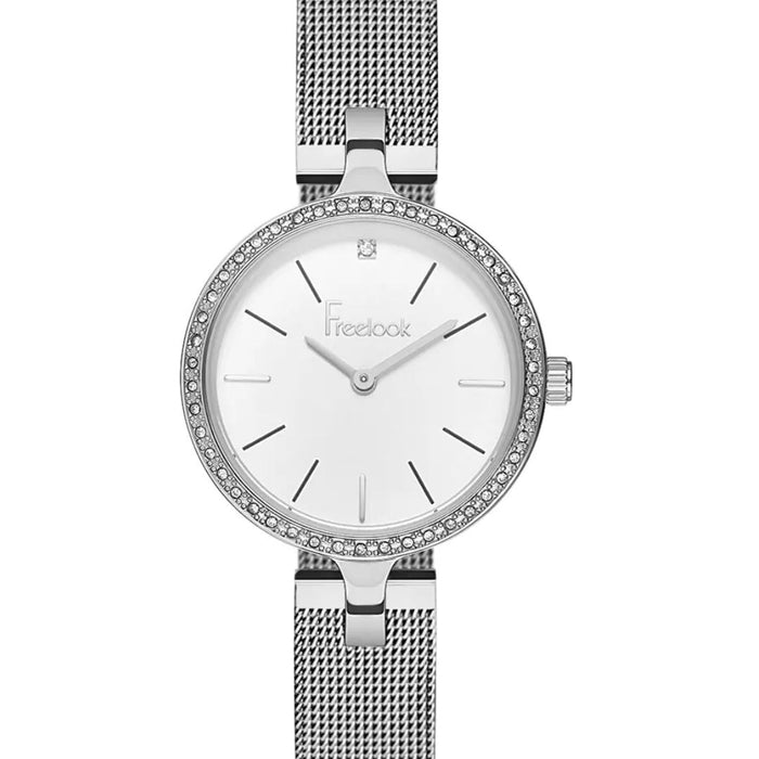 Freelook Silver Mesh Women's Watch with Crystal Bezel