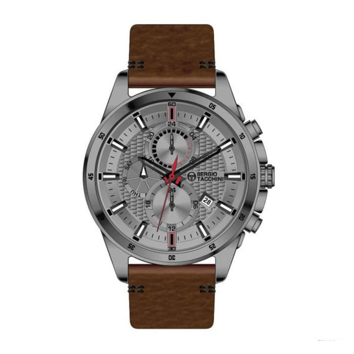Sergio Tacchini Chronograph Watch – Silver Dial with Brown Leather Strap