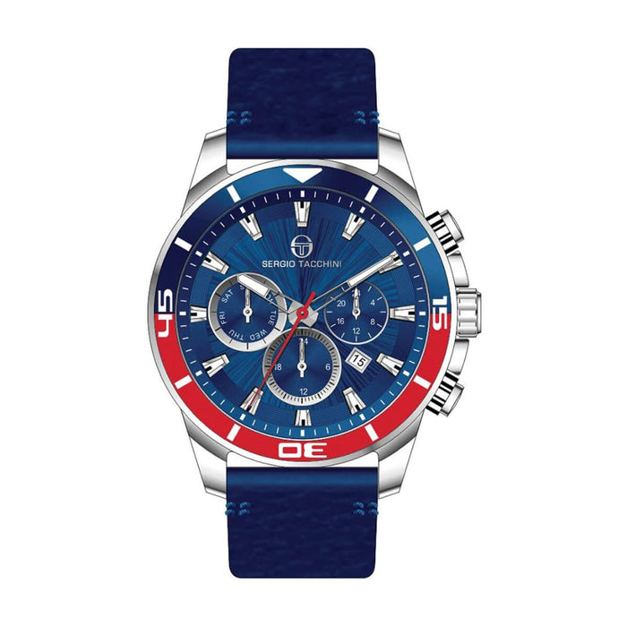 Sergio Tacchini Chronograph Watch – Blue Dial with Red & Navy Bezel