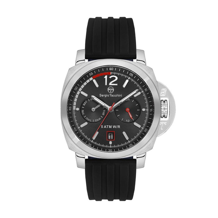 Sergio Tacchini Men’s Multifunction Watch – Black Dial with Silicone Strap