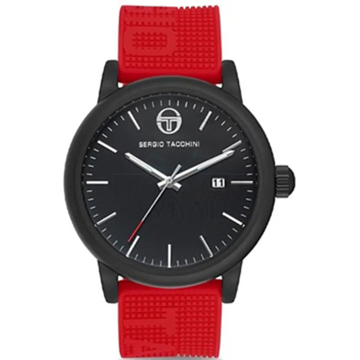 Sergio Tacchini Minimalist Watch – Black Dial with Red Silicone Strap