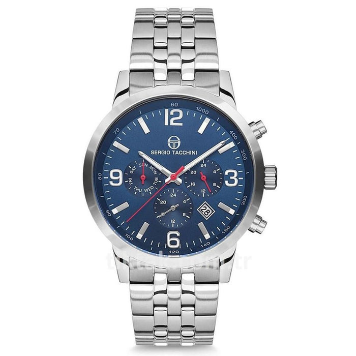 Sergio Tacchini Chronograph Watch – Blue Dial with Silver Stainless Steel Bracelet