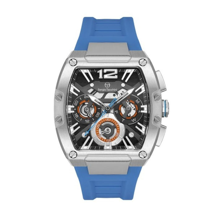 Sergio Tacchini Multifunction Sports Watch – Silver Case with Blue Strap