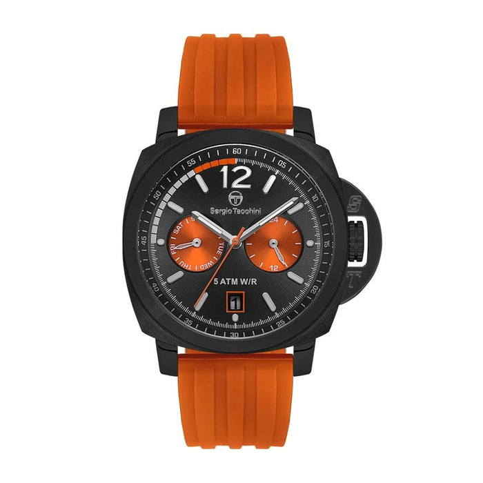Sergio Tacchini Multifunction Watch – Black & Orange Dial with Orange Silicone Strap