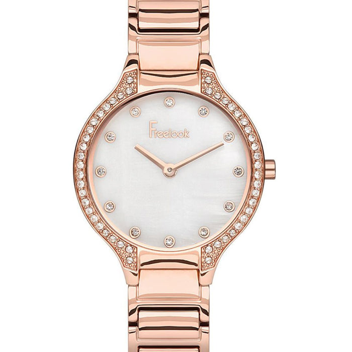 Freelook Women's Rose Gold Watch with Crystal-Studded Bezel & White Dial