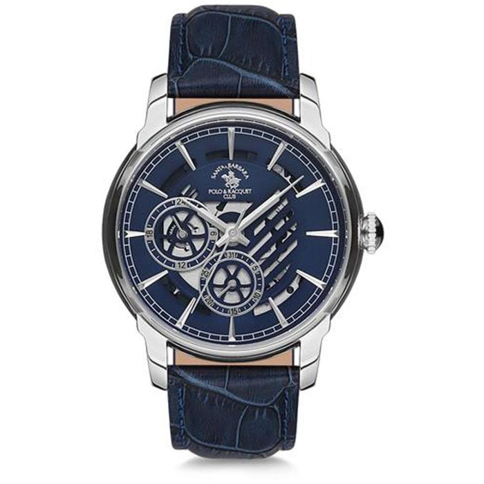 Santa Barbara Polo & Racquet Club Men's Blue Skeleton Dial Watch – Leather Strap